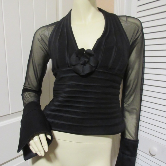 JS Collections Black Sheer Mesh Evening Top Cocktail Party Whimsigoth Goth Glam - Picture 4 of 8